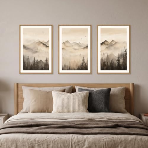 Neutral Misty Mountain Forest Framed Canvas Wall Art-16"x24"x3 - Image 4