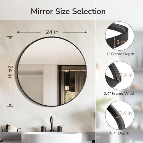 USHOWER 24 Inch Black Round Mirror - Image 4
