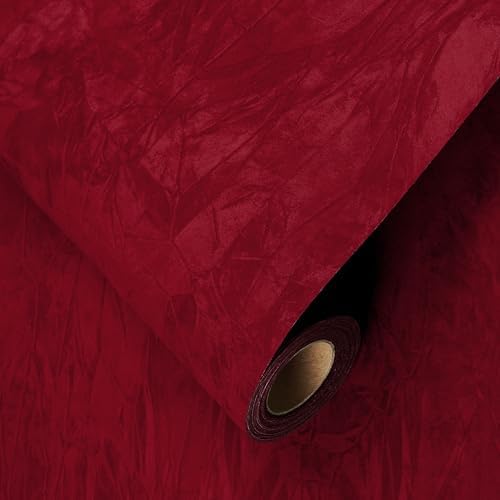 Yenhome 30"X118" Red Burgundy Velvet Wallpaper Peel and Stick Vintage Textured - Image 6