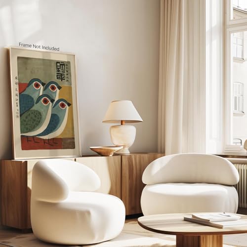 Vintage Japanese Canvas Wall Art Funny Blue Bird Posters Minimalist Animal - Image 5
