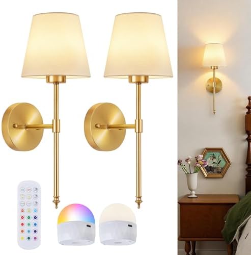 Battery Operated Wall Sconces Set of 2, Wireless Battery Wall Light by SoodMi