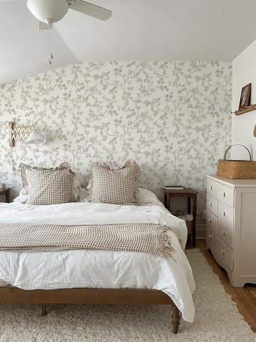 Orainege Beige and White Wallpaper Vintage Floral Peel and Stick Wallpaper - Image 6