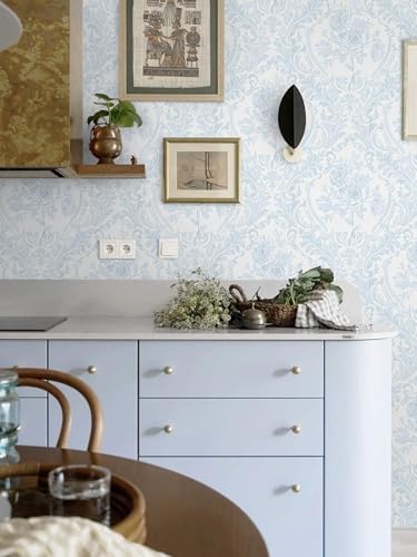 Ismoon Floral Peel Stick Wallpaper Vintage Blue Damask - Image 2
