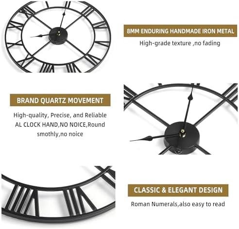 Large Wall Clock - 40cm/ 16 Inches Silent Non-Ticking Metal Wall Clock - Image 6