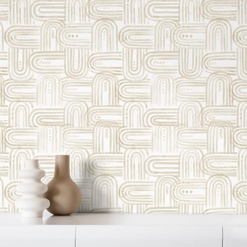 Modern Peel and Stick Wallpaper A Set of 17.3"x200" Boho Beige Contact Paper by AuraCyzirineWallpaper