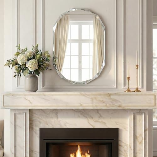24" x 36" Diamond Edge Frameless Oval Mirror, Faceted Wall Mirror - Image 7