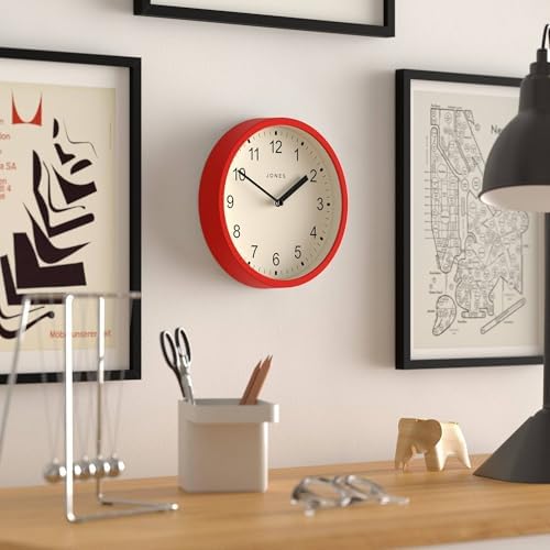 JONES CLOCKS® Spin wall Clock | Small Modern Round Clock | 8" | Red | Easy to - Image 4
