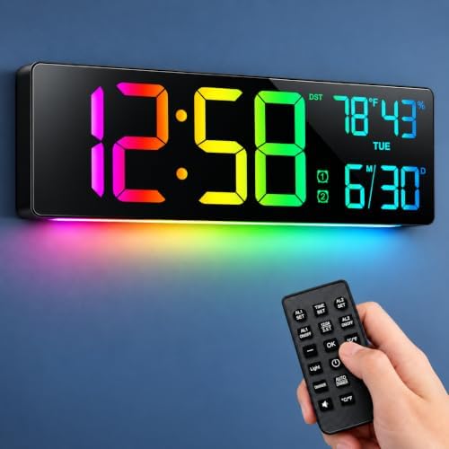 MASHI 15.7" Large Digital Wall Clock, 9 RGB Color Display by MASHI