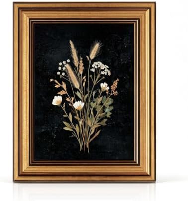 IMNTSD Framed Vintage Dried Botanical Wall Art, Dark Background Pressed by IMNTSD