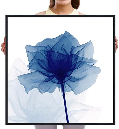 Pyradecor Large Black Framed Wall Art Blue Flickering Flower Canvas Prints - Image 6