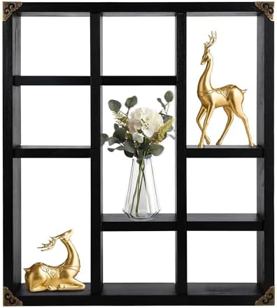 17.7x15.7-Inch Shadow Box Shelf 9-Slot Rustic Floating Shelves Larger Wall by MITREL