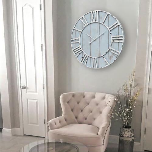 EMAX HOME Large Farmhouse Wall Clock 24 Inch Vintage Blue Wooden Wall Clock - Image 6