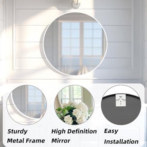 16 inch White Round Mirror, Circle Mirror, Matte White Metal Frame - Image 2