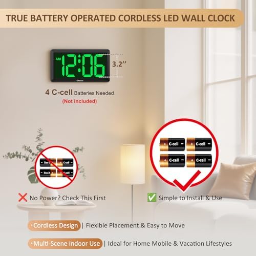 Soobest 9.5 Inch Digital Wall Clock Battery Operated, LED Large Display - Image 2