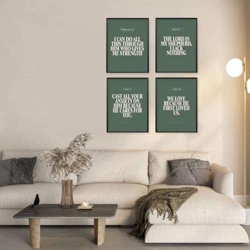 Locomiss Green Christian Modern Sage Green Bible Verse Wall Art Decor - Image 6