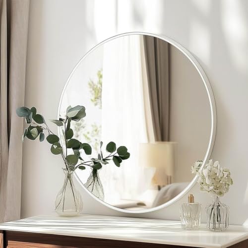 Oruii Large Round Mirror, 28 inch White Circle Mirror by OruiiMirror