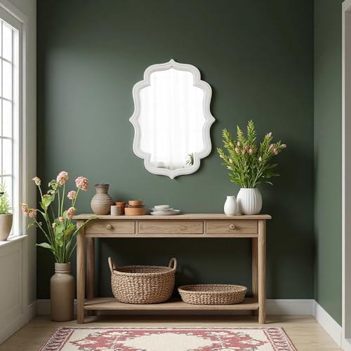 Vintage Oval Wall Mirror 22 X 30 Inch, Distressed White - Image 3