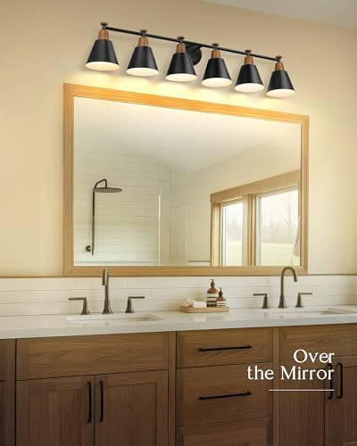 FEMILA Black 6 Light Bathroom Vanity Light, Vintage Bathroom Light Fixtures - Image 4