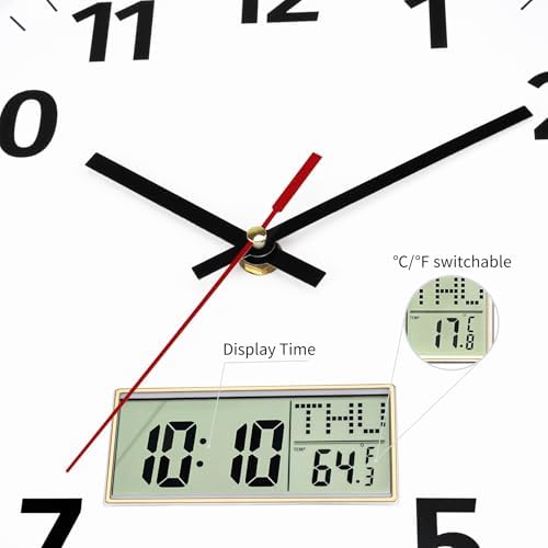 Foxtop 12 Inch Digital and Analog Wall Clock Battery Operated Clock - Image 4