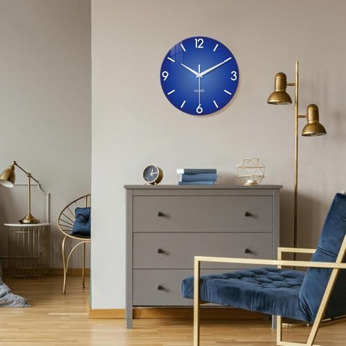 XFM Modern Simple Glass Wall Clock 12 Inch Silent Blue - Image 3