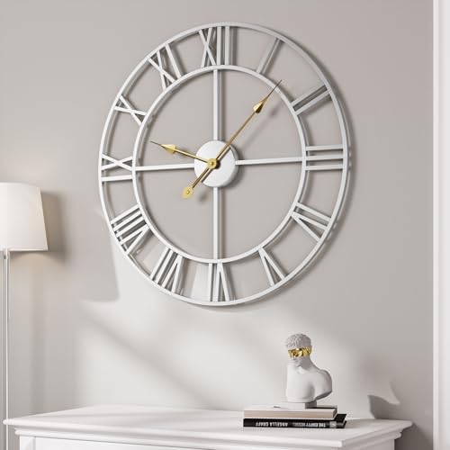 Cuspin 30 Inch Large Wall Clock Silver Decorative Modern Metal Clocks by Cuspin