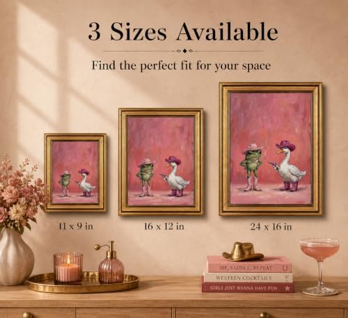 Gold Framed 3D Textured Wall Art, Funny Pink Cowboy Frog and Duck Canvas Prints - Image 5