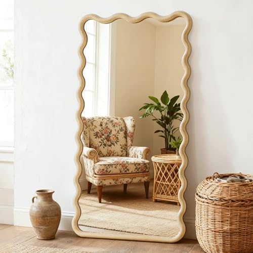 Full Length Mirror, 55”x28” Wavy Wood Floor Mirror by LawadaMirror