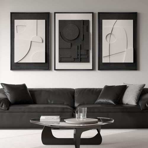 Large Framed Black and White Modern 3D Abstract Wall Art Set by Cuspin