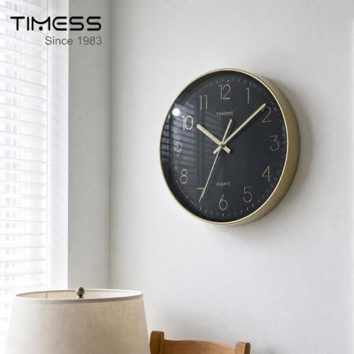 TIMESS 14 Inch Silent Wall Clock，High-Precision Analog Clock，Blck&Gold - Image 2