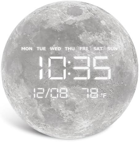 Digital Wall Clock, LED Moon/Earth Design, Temperature Display, 7.87 x 7.87 by HOMLOVEHOME