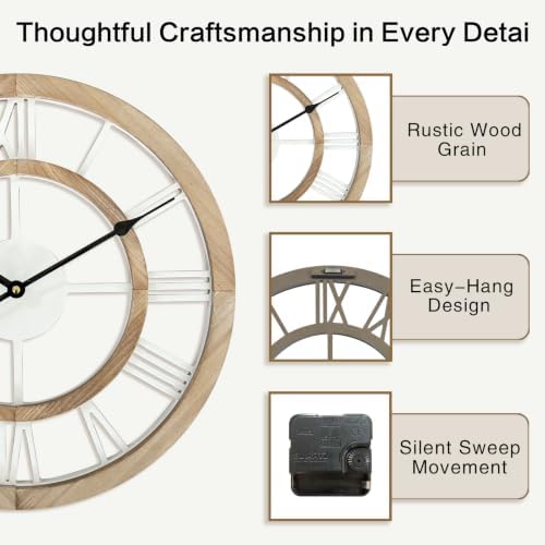 16 Inch Rustic Wall Clock Silent Non-Ticking Wooden Wall Clocks - Image 4