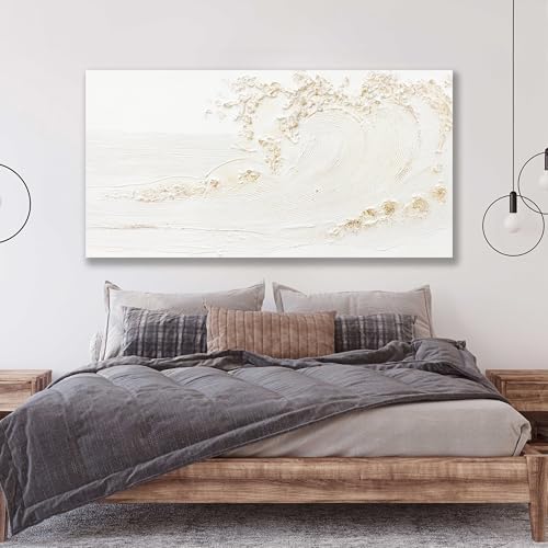 White Wall Art Decor Canvas Art Wall Decor Large Modern Wall Art Silent Waves - Image 3