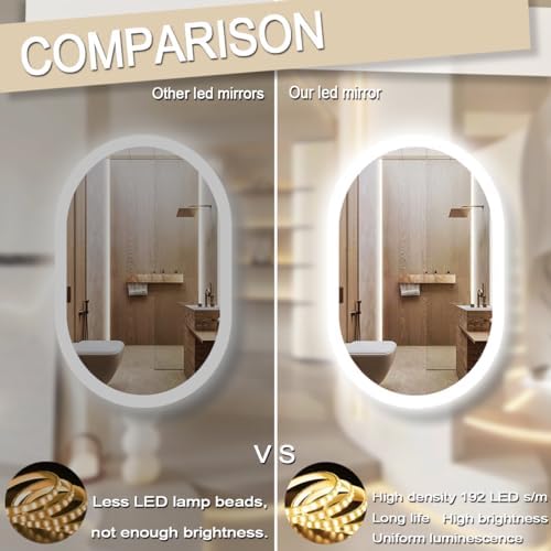 THEKLA Oval Lighted Mirror for Bathroom Wall Horizontal Vertical Mount Makeup - Image 6