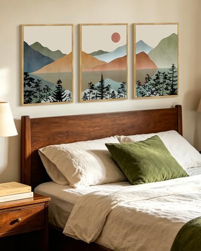 KUVIOKE Landscape Mountain Wall Art 16x24in Natural Framed - Image 2