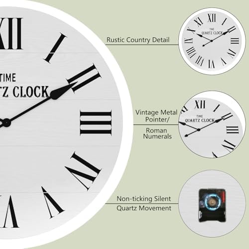 ARTPOWER 35.5" Extra Large Giant Farmhouse Wall Clock - Image 3