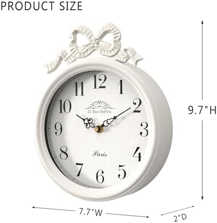 French Small Wall Clock with Bow, Vintage Ivory White Boho Style - Image 2