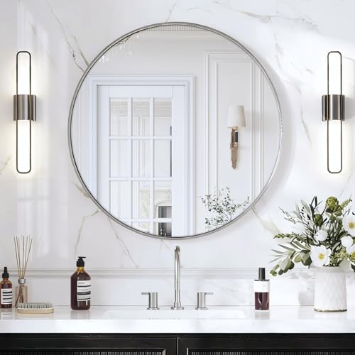 USHOWER 36 Inch Brushed Nickel Round Bathroom Mirror by USHOWER