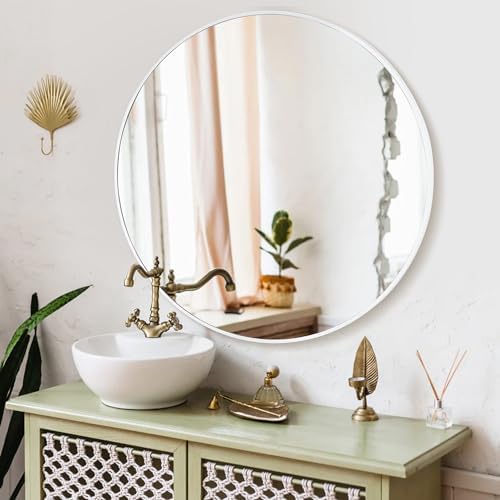 White Round Mirror 24 Inch, Circle Bathroom Vanity Mirror - Image 3