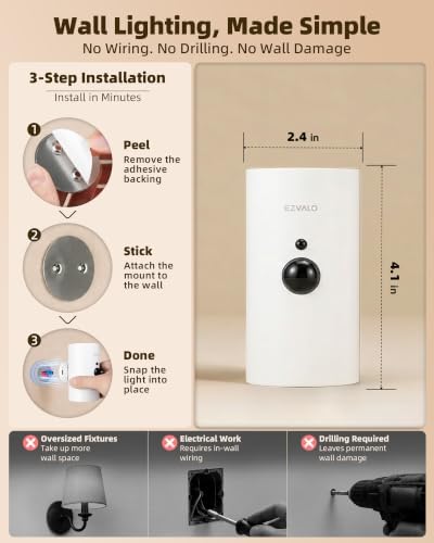 EZVALO Motion Sensor Wall Sconces, Battery Operated Wall Lights - Image 4