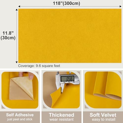 Mustard Yellow Soft Felt Velvet Fabric Roll, Self Adhesive Velvet Flocking Liner - Image 5