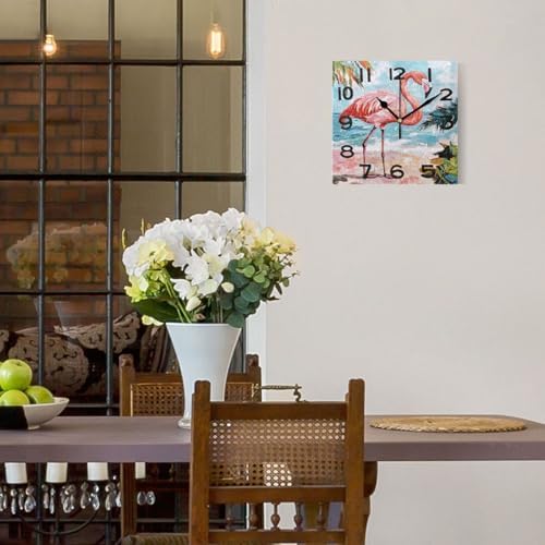 Seaside Flamingo Painting Art Square Wall Clock, 8 Inch Standard Non Ticking - Image 2