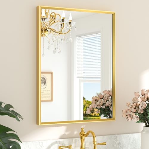 TETOTE Brushed Brass Mirror for Bathroom Sink 24" x 32" Beveled Frame Brushed by TETOTE