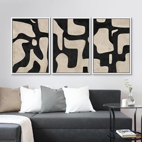 MUDECOR Framed Canvas Print Wall Art Set Abstract Monochrome Shapes Nature - Image 3