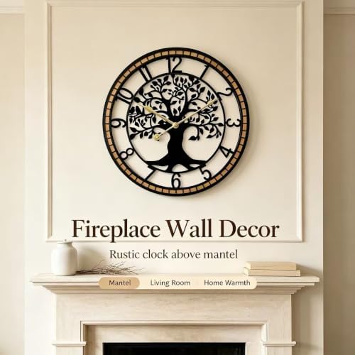 Large Wall Clock for Living Room Decor 24 Inch Tree of Life Metal Wall Art - Image 3