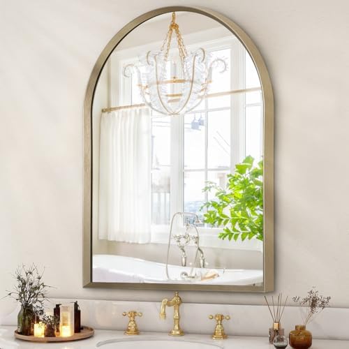 Arch Bathroom Mirror, Arched Vanity Wall Mirror Metal Frame Home Decor by HLFMVWE