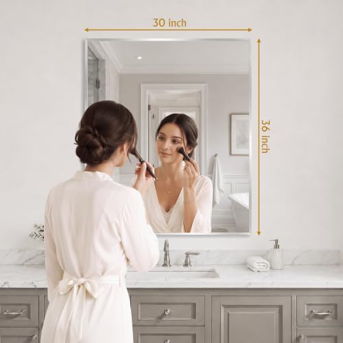 30"x36" Brushed Nickel Mirror Wall Mounted - Image 2