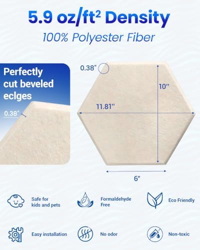 12 Pack Hexagon Self-Adhesive Decorative Acoustic Wall Panels - Image 2
