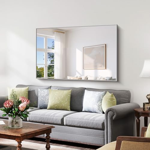 YIROMAN Bathroom Mirror 55"x36", Large Brushed Silver Bathroom Mirror - Image 5