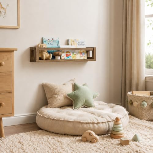 3 Pack 24 Inch Nursery Book Shelves, Solid Wood Floatingshelf, Walnut Brown - Image 3