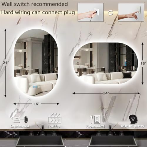 THEKLA LED Oval Backlit Mirror for Bathroom Wall Vertical Horizontal Mount - Image 2